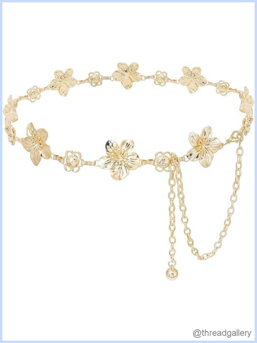Gold Plated Zinc Alloy Floral Waist Chain Belt Adjustable for Dresses Wedding